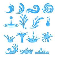 Satz blaues Wasservektor-Illustrationselement, Hintergrund, Rahmen, Effekte, Plan. Vektor eps 10. Karikatur von Wasser.