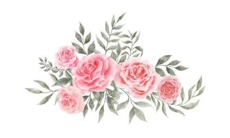 rosafarbener und roter Rosenblumen-Aquarellvektor lokalisiert auf weißem Hintergrund. Vintage Blumen und Blätter Grafik für Hochzeit, Einladungskarte. Blumenillustration vektor