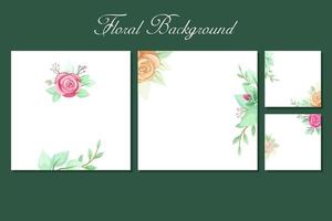 fyrkantig bakgrund med ros och grönska ramkant för sociala medier inläggsmall, gratulationskort, bröllop eller förlovningsinbjudan och affischdesign vektor