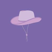 Cartoon-Cowgirl in einem lila Hut mit Krawatten. Partyhut. Modestil des Wilden Westens. Cowboy-Western-Thema, Wild-West-Konzept. Pferdefarm. hand gezeichnete flache farbillustration. vektor