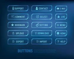 knappsamling sci-fi stil set färg blå vektor