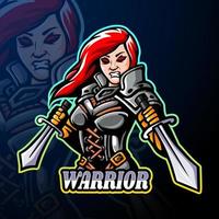 warrior girl esport logotyp maskot design vektor