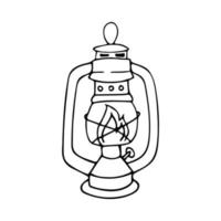 handgezeichnete doodle Petroleumlampe. Vektor antike Öllampe. Gliederung.