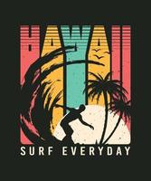 hawaii tropische palmenansicht surfen retro vintage illustration