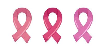 rosa Schleife in drei verschiedenen Rosatönen. symbol des monats der brustkrebsaufklärung im oktober, cartoon-stil. vektorillustration lokalisiert auf weiß vektor
