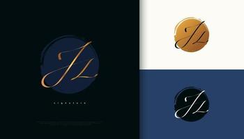 jz Initial-Signatur-Logo-Design mit elegantem und minimalistischem goldenem Handschriftstil. anfängliches j- und z-logo-design für hochzeit, mode, schmuck, boutique und geschäftsmarkenidentität vektor