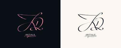 kd initial signaturlogotypdesign med elegant och minimalistisk handstil. initial k och d-logotypdesign för bröllop, mode, smycken, boutique och affärsmärkesidentitet vektor
