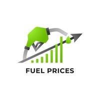 gas- eller oljepriserna stiger. bränsle illustration med stigande graf och pil. bensin bränsle prishöjning ikon vektor