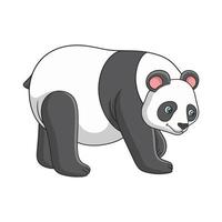 tecknad illustration en panda som går på en klippa mitt i en skog och letar efter mat vektor