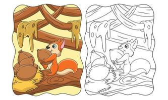 tecknad illustration ekorre samlar mat för att förbereda sig för den långa torrperioden bok eller sida för barn vektor