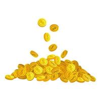 fallende Goldmünzen isoliert auf weißem Hintergrund Bargeld Haufen Haufen kommerzielle Bankfinanzierung. Vektor-Illustration vektor