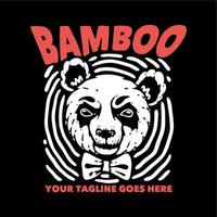 t-shirt design bambus mit panda mit krawatte und schwarzem hintergrund vintage illustration vektor