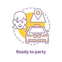 taxi beställning koncept ikon. redo att festa idé tunn linje illustration. destinationspunkt. vektor isolerade konturritning