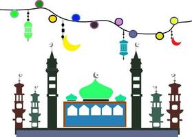 nyanserna av ljusen och lyktorna i eid al-adha moskén vektor