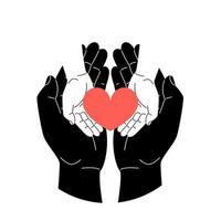 händerna på en vuxen och ett barn håller ett hjärta. begreppet hopp, kärlek och barmhärtighet, volontärarbete. vektor stock illustration.