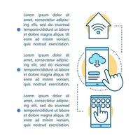 Vektorvorlage für Artikelseiten zur Installation intelligenter Geräte. Heimautomatisierungsbroschüre, Magazin, Booklet-Designelement mit linearen Symbolen und Textfeldern. Druckdesign. konzeptillustrationen mit textraum vektor