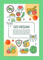 Layout der vegetarischen Ernährungsbroschüre. go vegan flyer, broschüre, broschürendruckdesign mit linearen illustrationen. Vektorseitenlayouts für natürliche Lebensmittel für Zeitschriften, Geschäftsberichte, Werbeplakate vektor