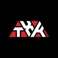 txk triangel bokstavslogotypdesign med triangelform. TXK triangel logotyp design monogram. TXK triangel vektor logotyp mall med röd färg. txk triangulär logotyp enkel, elegant och lyxig logotyp. txk