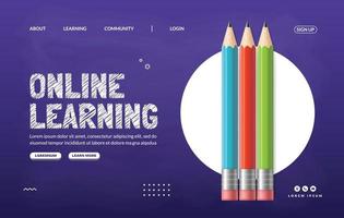 web-banner-vorlage für online-kurse, lern- und lernprogramme. willkommen zurück zum schulhintergrund, digitales e-learning-bildungskonzept vektor