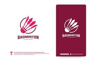 Badminton-Club-Logo-Vorlage, Logo-Konzept für Badminton-Turniere. Vereinsmannschaftsidentität lokalisiert auf weißem Hintergrund, abstrakte Sportsymboldesign-Vektorillustration vektor