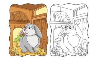 karikaturillustration das kaninchen auf dem heu im käfigbuch oder auf der seite für kinder vektor