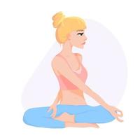 tecknad flicka karaktär praktiken yoga pose lotus vektor