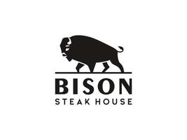 bison siluett med vintage typografi för steak house logotyp design. användbar för företags- och varumärkeslogotyper. platt vektor logotyp designmall element.