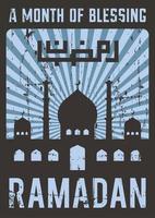 Retro Sonnenstrahlen hinter Moschee Ramadan Kareem Poster vektor