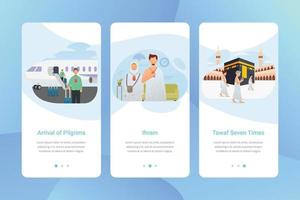 hajj guide app onboarding-bildschirm benutzeroberflächen-kit-vektorillustration vektor