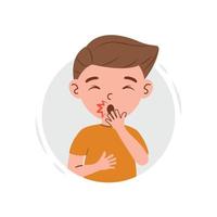 grippekrankheit und symptom auf kindjungencharaktervektorillustration