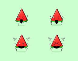uppsättning av söt vattenmelon skiva karaktär med chockade uttryck. lämplig för uttryckssymbol, logotyp, symbol och maskot vektor
