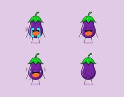 samling av söt aubergine seriefigur med gråtande och sorgligt uttryck. lämplig för uttryckssymbol, logotyp, symbol och maskot. såsom uttryckssymbol, klistermärke eller grönsakslogotyp vektor