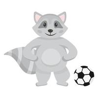 tvättbjörnen spelar fotboll. söt karaktär för barns sportavdelning. motivation för sport. vektor