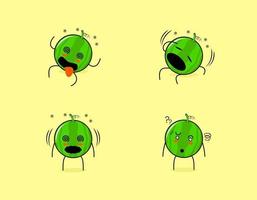 satz süßer wassermelonenfigur mit schwindelerregenden ausdrücken. geeignet für Emoticon, Logo, Symbol und Maskottchen vektor