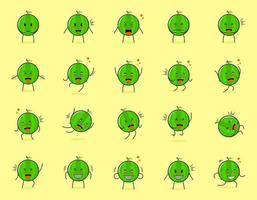 samling av söt vattenmelon seriefigur med glada och leende uttryck. lämplig för uttryckssymbol, logotyp, symbol och maskot vektor