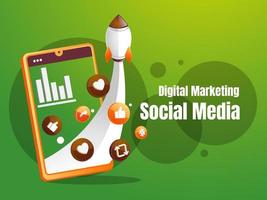 Social Media Marketing mit Smartphone und Rakete vektor