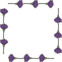 fyrkantig ram med horisontella violetta blommor på vit bakgrund. vektor bild.