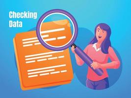kontrollera data koncept med förstoringsglas symbol och dokument vektor