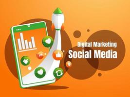 Social Media Marketing mit Smartphone und Rakete vektor