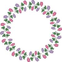 rund ram gjord av violetta och rosa anemoner. romantisk krans på vit bakgrund för din design vektor