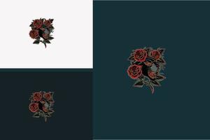 Hauptpanther und rote Rose vector flaches Design