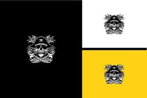 Kopf Schädel und Schwert Logo Vektor schwarz und weiß
