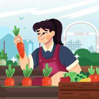 kvinnor skördar grönsaker och färsk frukt från hemträdgården vektor