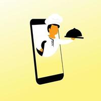 illustration des gastronomieservices über eine mobile anwendung vektor