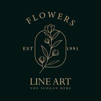 Logo-Vorlagendesign für Blumenlinienkunst vektor