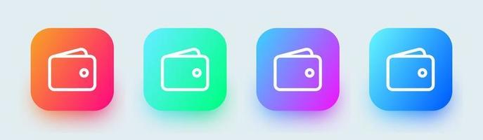 plånbok linje ikon i fyrkantiga gradient färger. finans tecken vektor illustration.