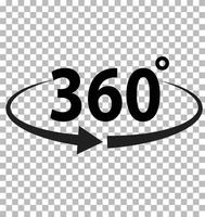 360-Grad-Symbol auf transparentem Hintergrund. flacher Stil. 360-Grad-Zeichen. Drehen Sie das 360-Grad-Symbol für Ihr Website-Design, Logo, App, ui. Winkel 360-Grad-Symbol. vektor