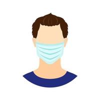 man ikon med medicinsk mask i platt stil isolerad på vit bakgrund. människor i rökgasmask. stoppa epidemi och allergi koncept. vektor illustration.