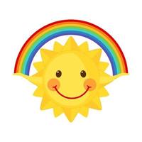 süße Sonne hält einen Regenbogen isoliert auf weißem Hintergrund. Sommer-Symbol im flachen Stil. Vektor-Illustration. vektor