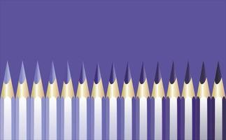 Realistische Bleistifte, angespitzt in Blau- bis Violetttönen, aufgereiht wie eine Wand vor einem trendigen violetten Hintergrund in sehr peri. Nahansicht. Platz kopieren. Vektor-Illustration vektor